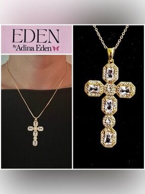 Adina Eden Gold CZ stones Cross Necklace